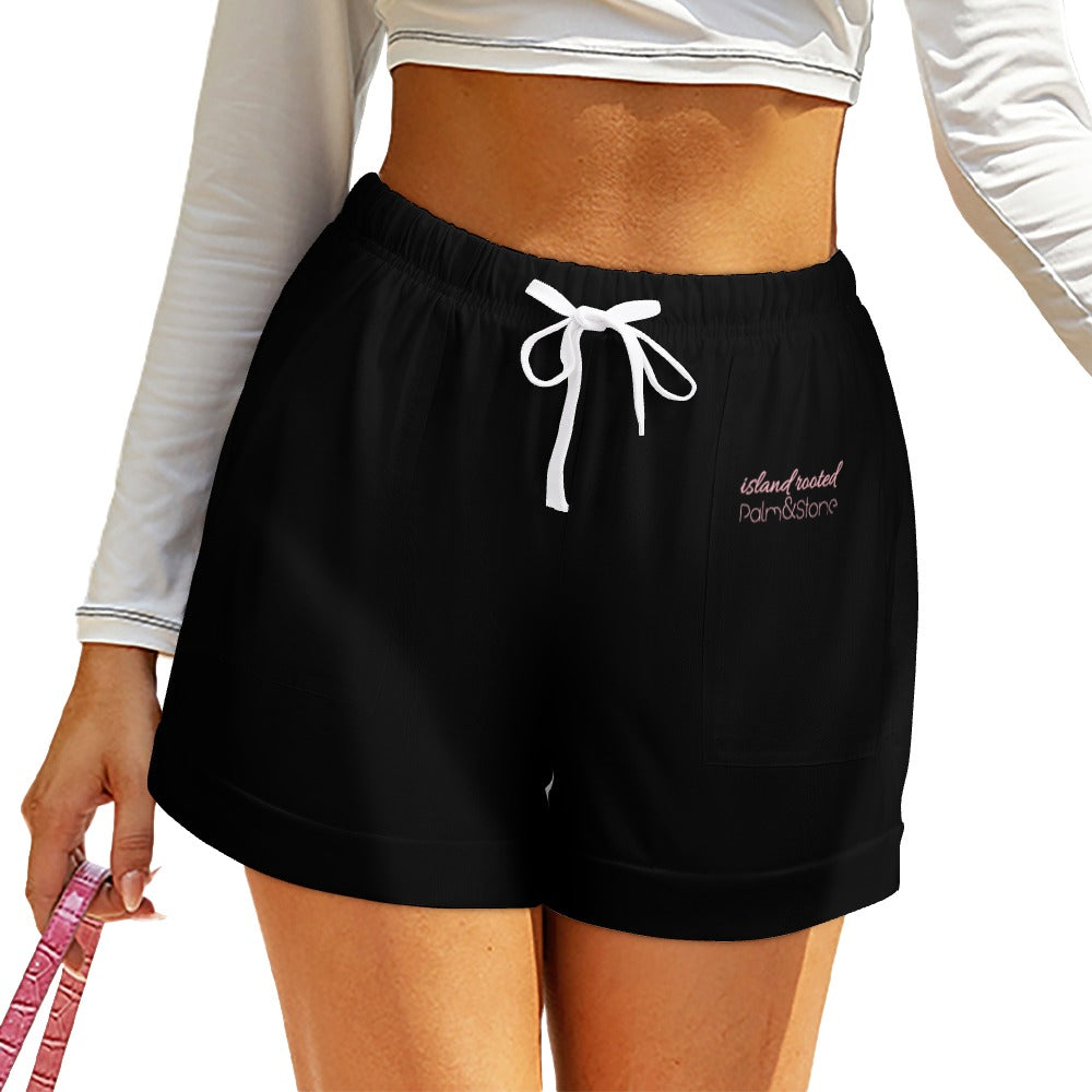 Island Rooted, Palm&Stone High Waist Loose Elastic Waist Shorts (9 colors | S-3XL)
