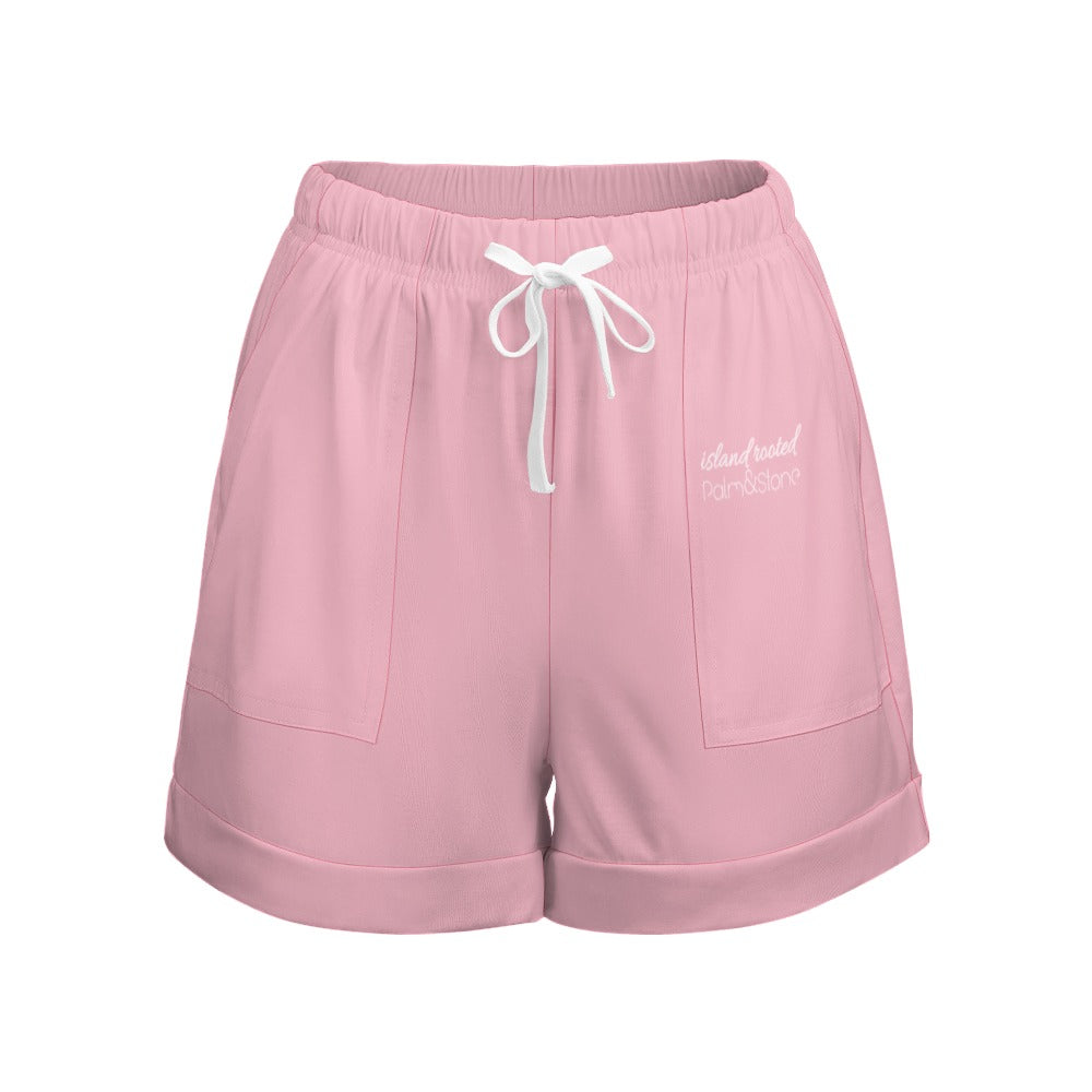 Island Rooted, Palm&Stone High Waist Loose Elastic Waist Shorts (9 colors | S-3XL)