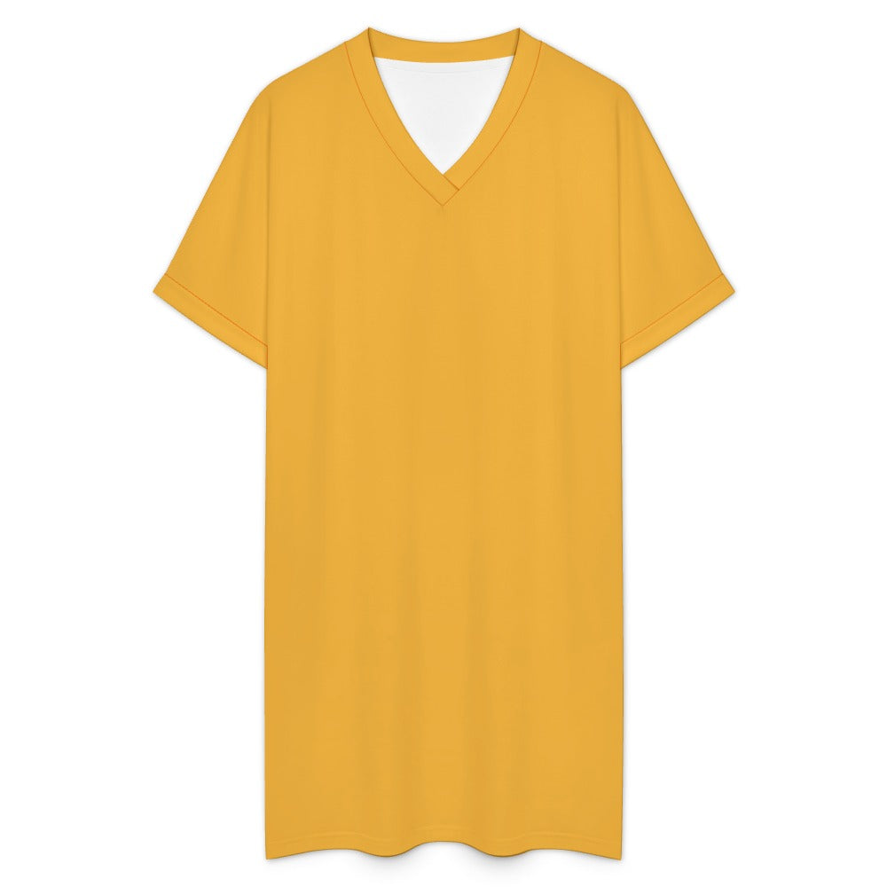 Women's Casual V-neck Dress with Turn-up Cuffs