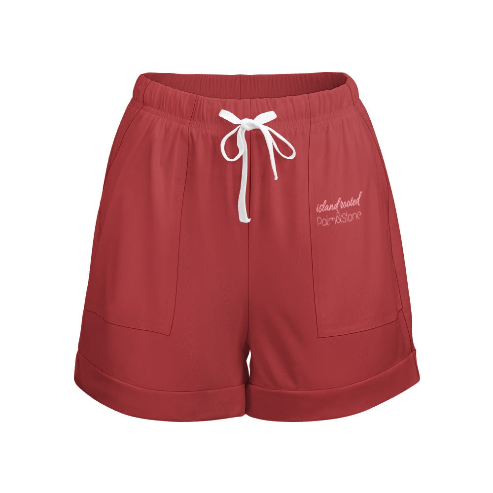 Island Rooted, Palm&Stone High Waist Loose Elastic Waist Shorts (9 colors | S-3XL)