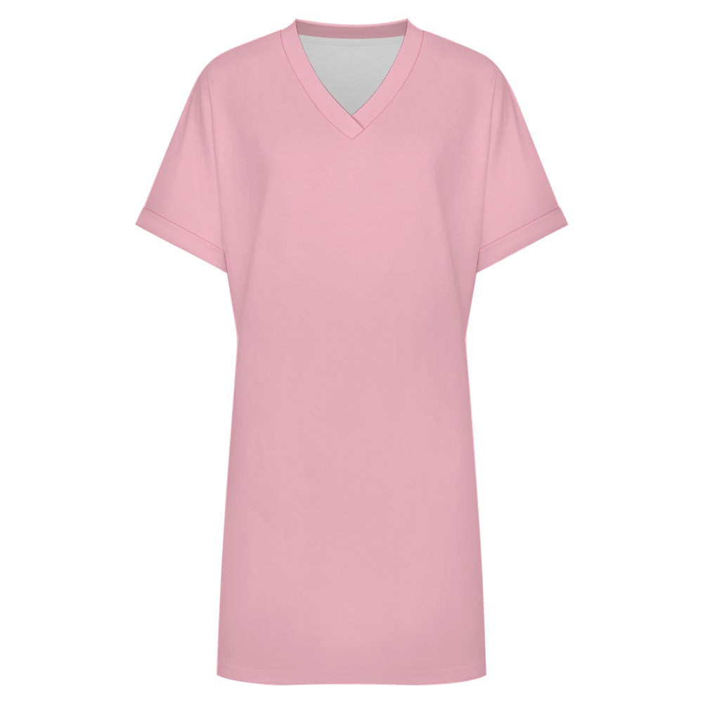 Women's Casual V-neck Dress with Turn-up Cuffs