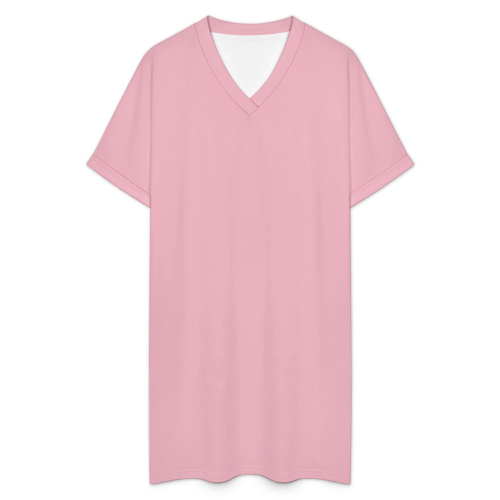 Women's Casual V-neck Dress with Turn-up Cuffs