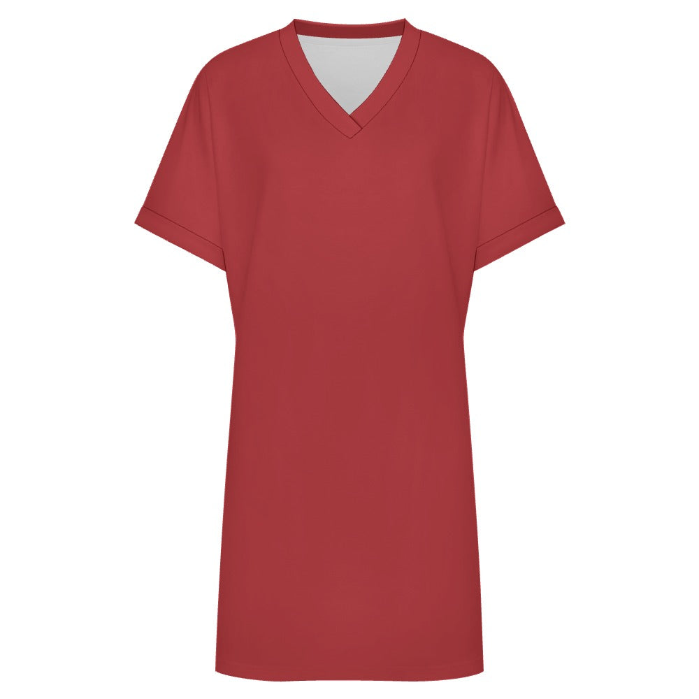 Women's Casual V-neck Dress with Turn-up Cuffs