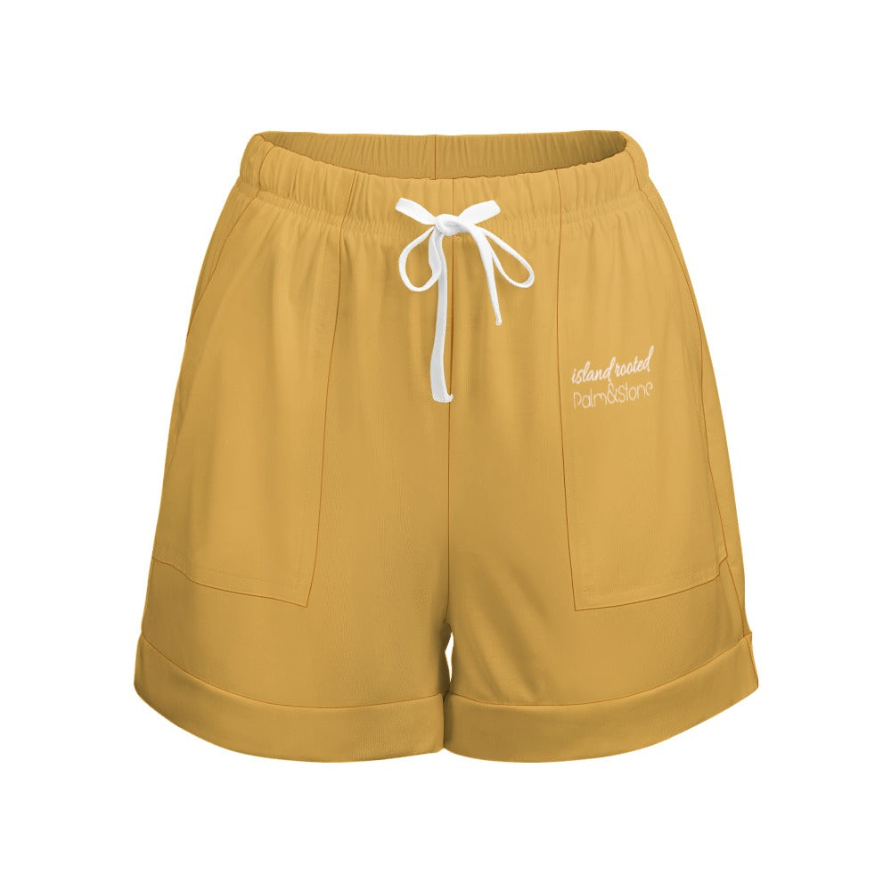 Island Rooted, Palm&Stone High Waist Loose Elastic Waist Shorts (9 colors | S-3XL)