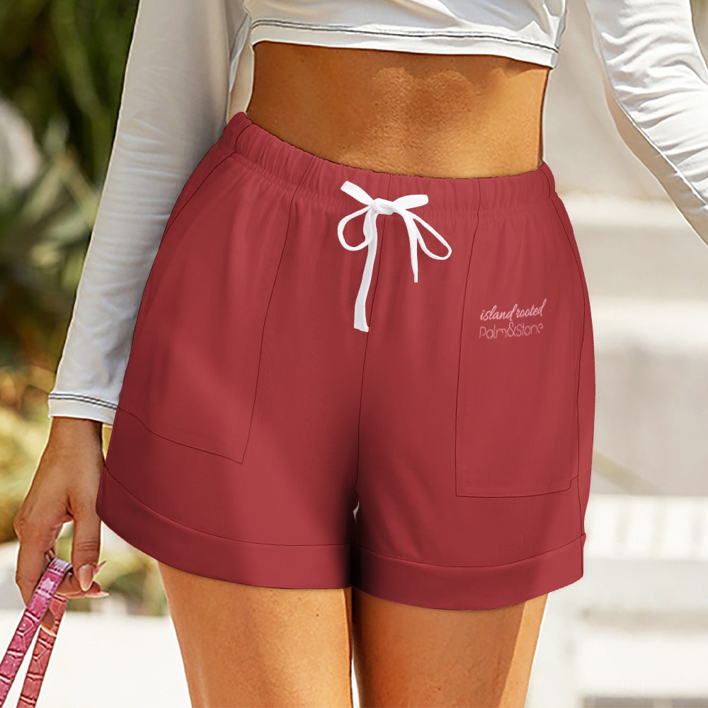 Island Rooted, Palm&Stone High Waist Loose Elastic Waist Shorts (9 colors | S-3XL)