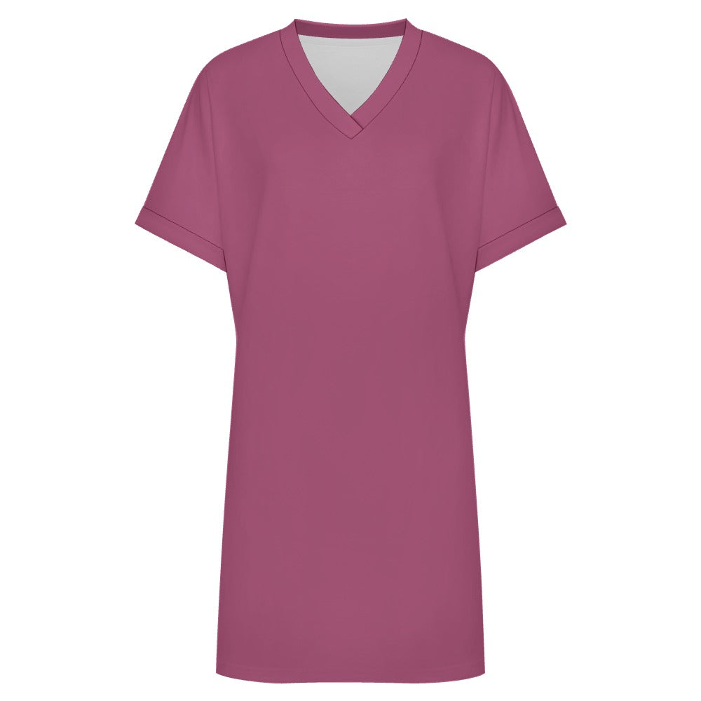 Women's Casual V-neck Dress with Turn-up Cuffs