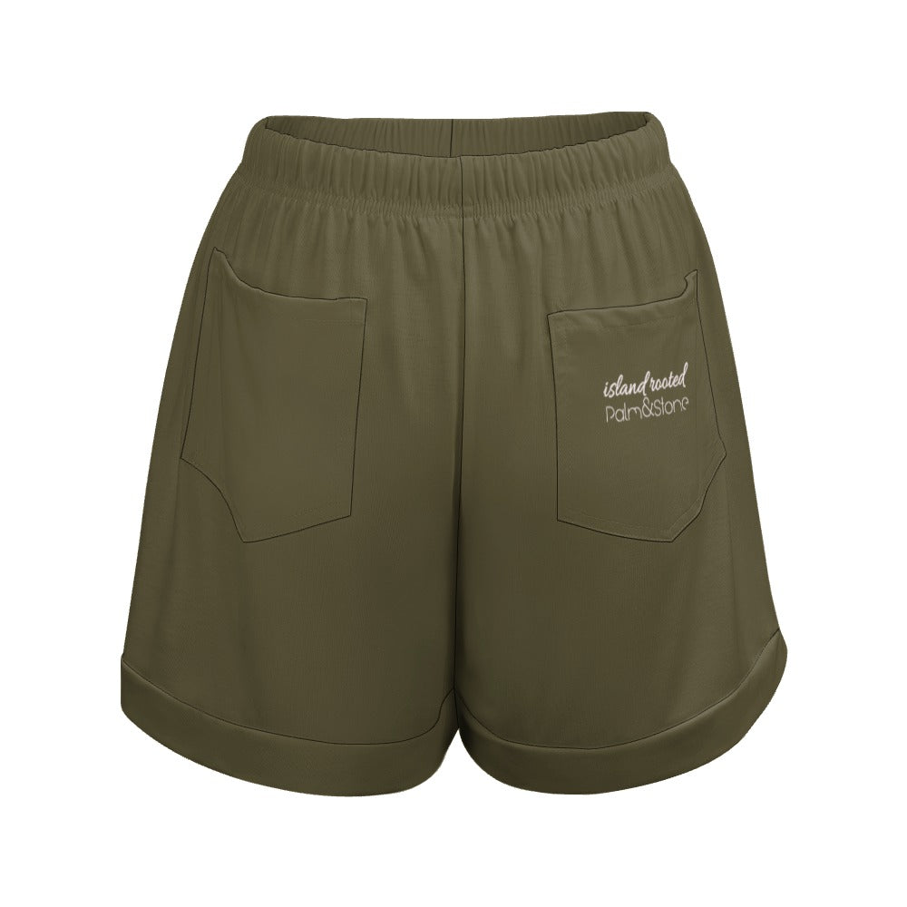 Island Rooted, Palm&Stone High Waist Loose Elastic Waist Shorts (9 colors | S-3XL)
