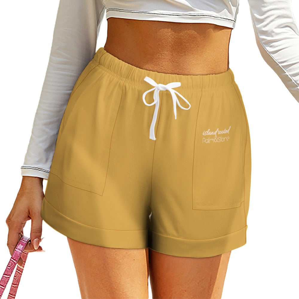 Island Rooted, Palm&Stone High Waist Loose Elastic Waist Shorts (9 colors | S-3XL)