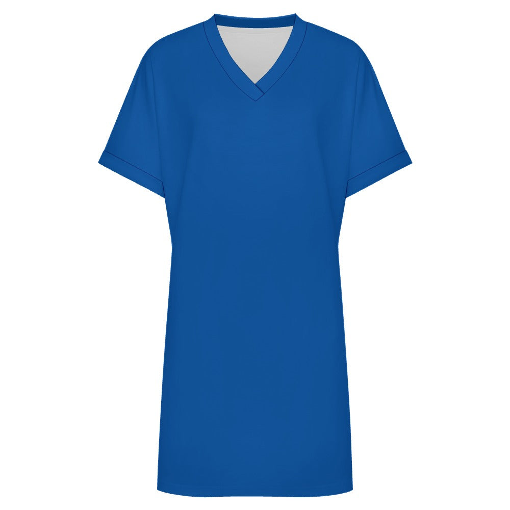 Women's Casual V-neck Dress with Turn-up Cuffs