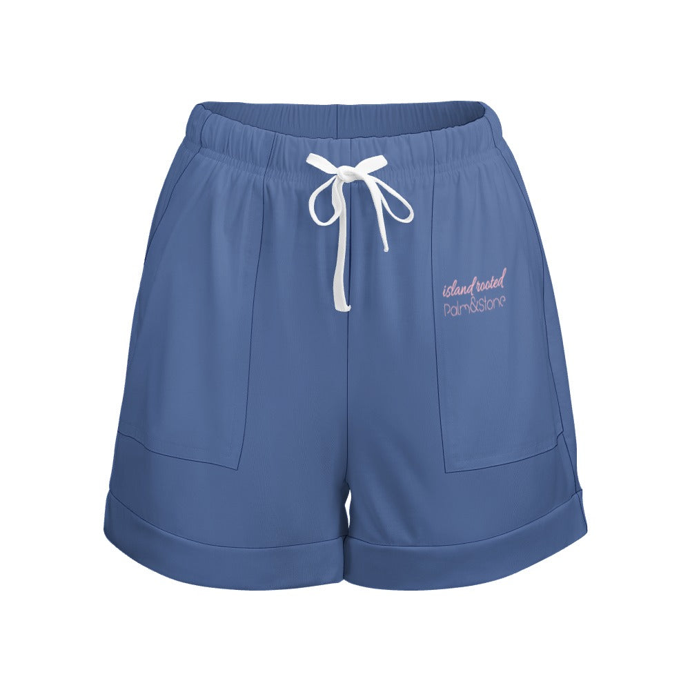 Island Rooted, Palm&Stone High Waist Loose Elastic Waist Shorts (9 colors | S-3XL)