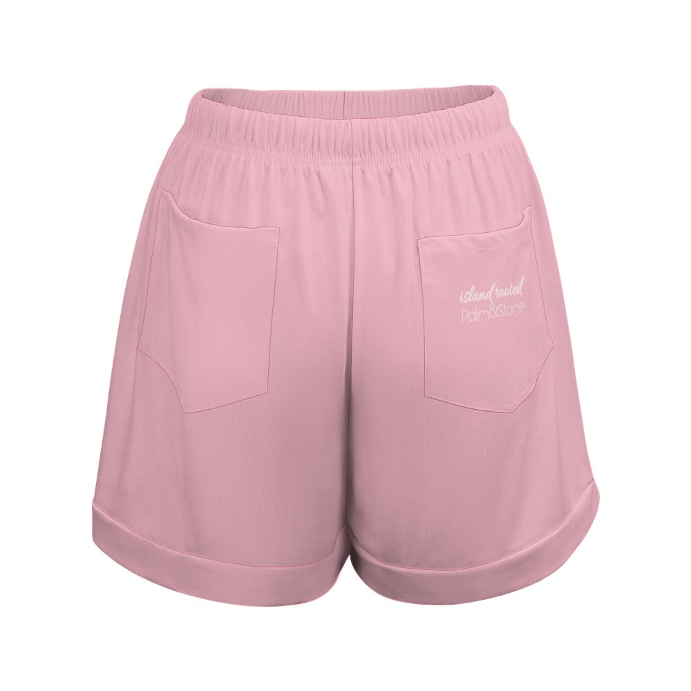 Island Rooted, Palm&Stone High Waist Loose Elastic Waist Shorts (9 colors | S-3XL)