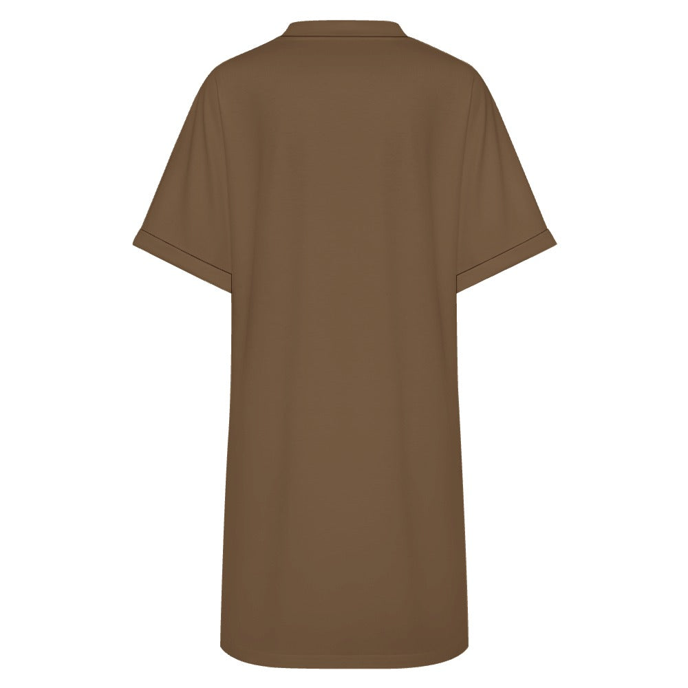 Women's Casual V-neck Dress with Turn-up Cuffs