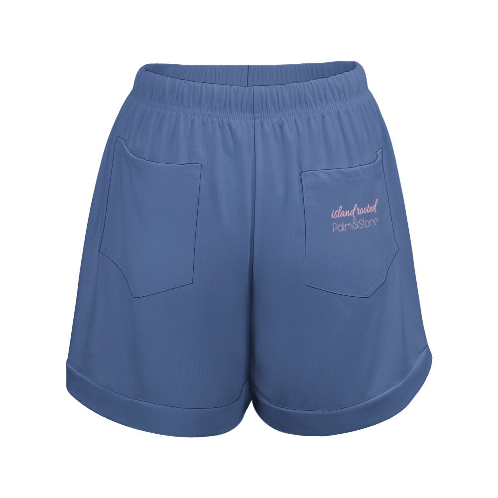 Island Rooted, Palm&Stone High Waist Loose Elastic Waist Shorts (9 colors | S-3XL)