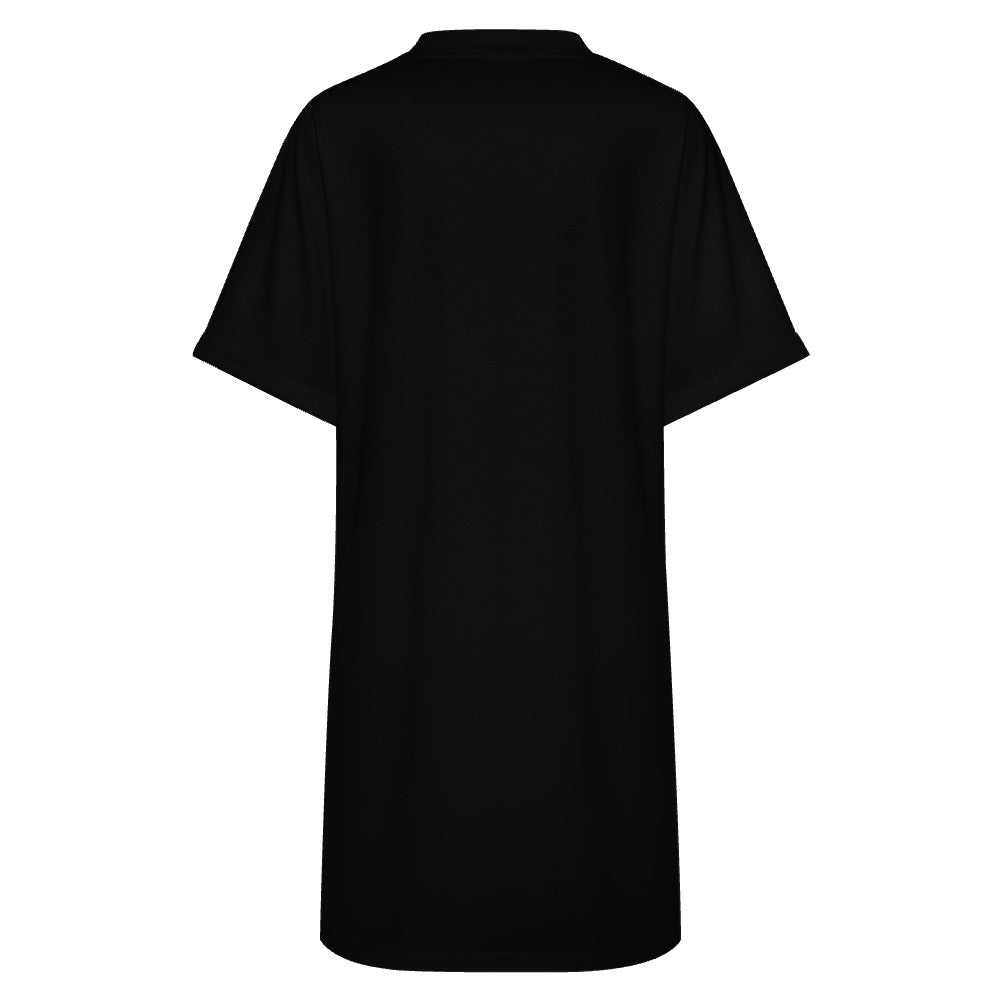 Women's Casual V-neck Dress with Turn-up Cuffs